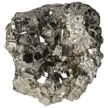 Superior quality pyrite cluster showcasing geometric metallic formations with natural cubic brilliance.