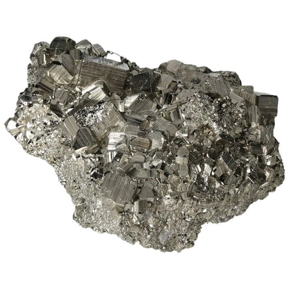 Superior Quality Pyrite Cluster with metallic luster and geometric formations, showcasing natural cubic brilliance and sculptural detail.