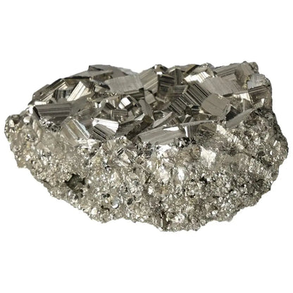 Superior quality pyrite cluster with cubic formations and metallic luster, showcasing geometric brilliance in natural mineral form.
