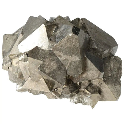 Alt Tag: Shimmering pyrite cluster with geometric formations, showcasing metallic luster and intricate natural design, ideal for collectors.