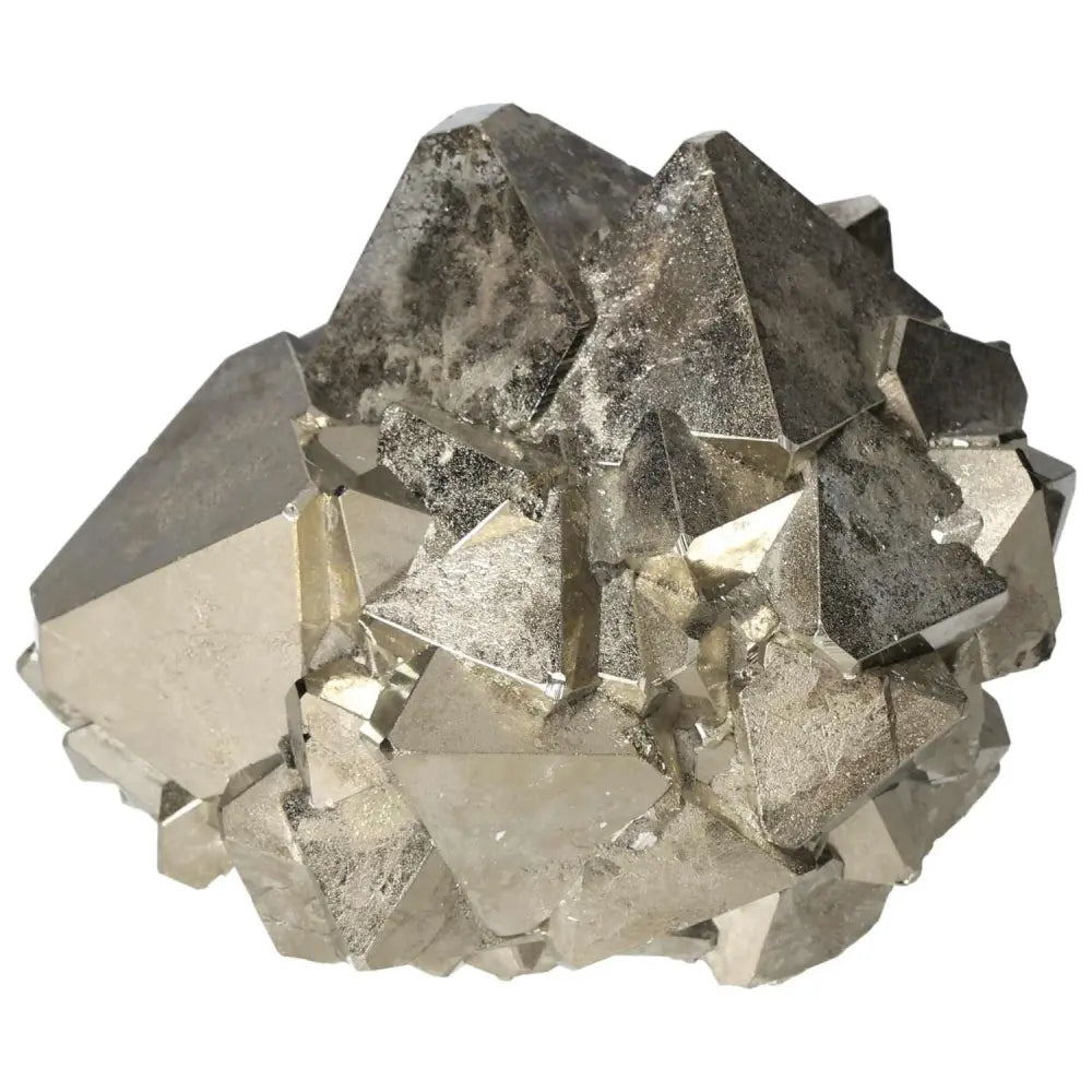Superior Quality Pyrite Cluster with geometric metallic formations showcasing iconic luster.