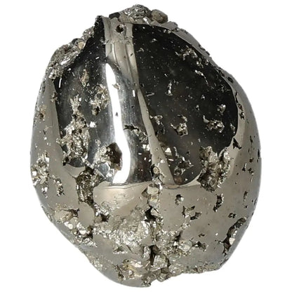 Superior quality pyrite egg with geometric formations and metallic luster, showcasing natural cubic pyrite clusters.