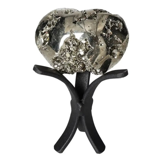 Superior Quality Pyrite Heart on Display Stand with Geometric Crystal Formations