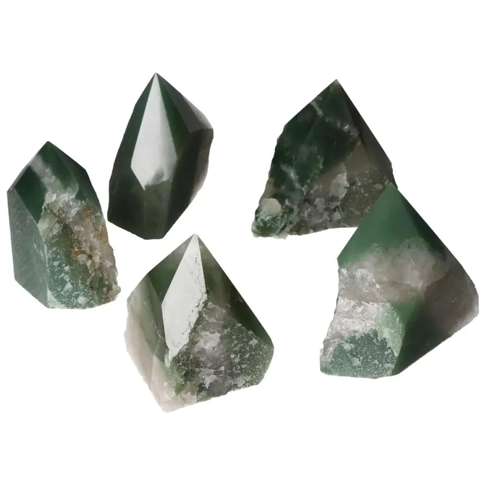 Top Polished Point Green Quartz Bi-Color M gemstones, featuring handpicked green hues and a polished finish, ideal for collectors.