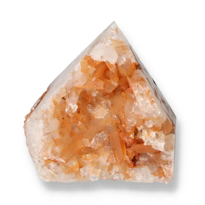 Top Polished Point Quartz Tangerine crystal, showcasing a radiant tangerine hue, from Sylvia Crystals collection for luxury and purpose.