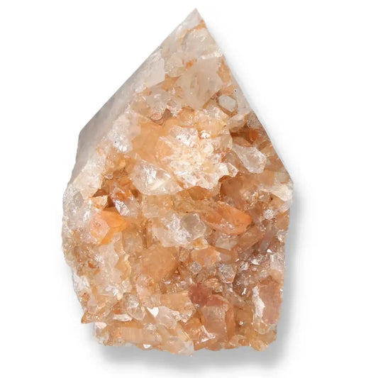 Top Polished Point Quartz Tangerine with enchanting hue from Sylvia Crystals, showcasing luxury and spiritual elegance.