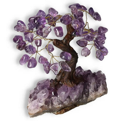 Handcrafted 20 cm Tumbled Amethyst Bonsai Tree with Crystal Leaves for Calming Energy and Spiritual Harmony