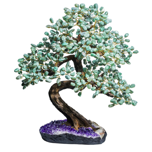 Elegant 65cm Tumbled Aventurine Bonsai Tree for prosperity, harmony, and positive energy with handcrafted crystal leaves.