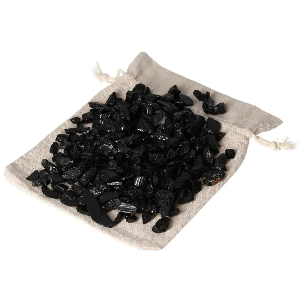 Tumbled Black Tourmaline crystals in a bag, by Sylvia Crystals, for spiritual cleansing and transformation, 1KG 500PCS.