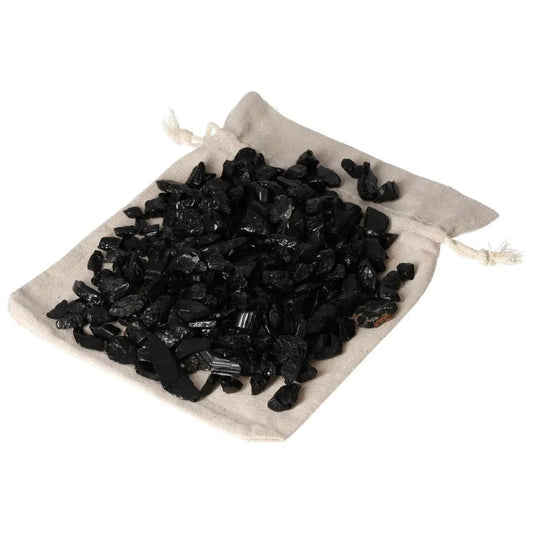 Tumbled Black Tourmaline crystals in a bag, by Sylvia Crystals, for spiritual cleansing and transformation, 1KG 500PCS.