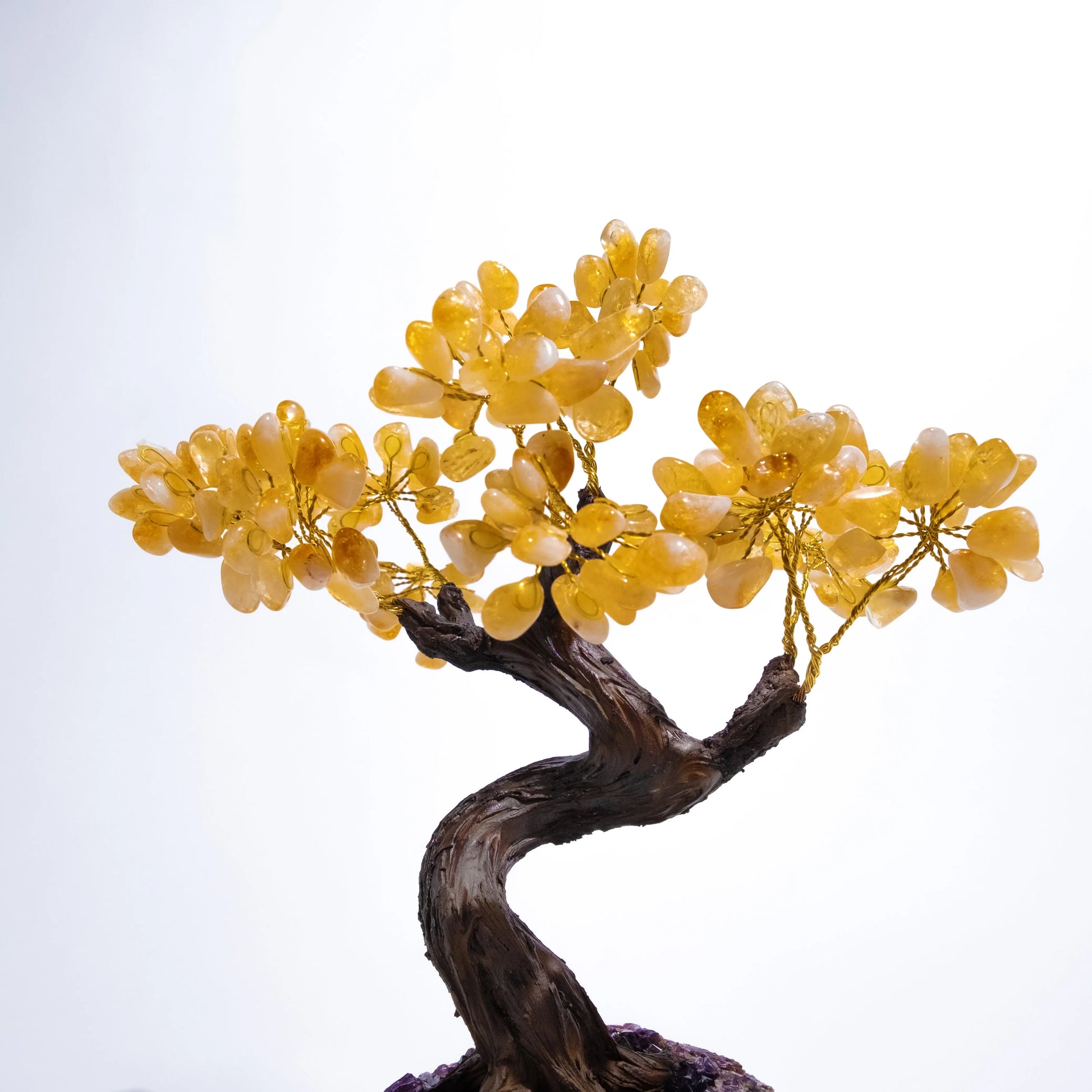 Handcrafted Citrine Crystal Bonsai Tree, 40cm, symbolizes prosperity, abundance, and positive energy with genuine citrine gemstones.