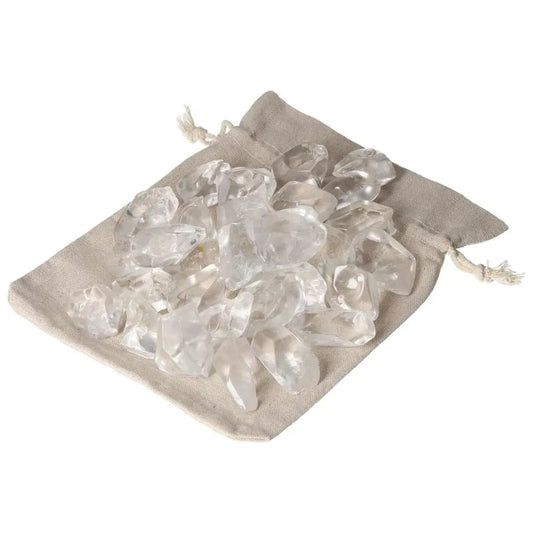 Tumbled Quartz Ice Cube Set in a Canvas Bag, 1KG 30PCS by Sylvia Crystals for Spiritual and Energetic Wellness.