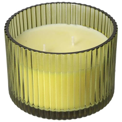 Sylvia Crystals Tuscan Fig Scented Candle in elegant ribbed glass, offering a luxurious aroma blend of figs, amber, and sandalwood.