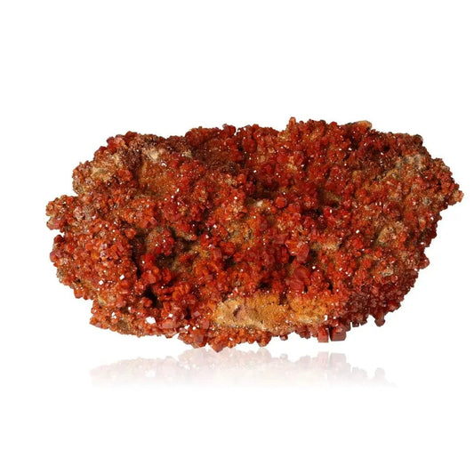 Vanadinite Druze with vibrant red hues, known for focus and creativity, perfect for collectors and enhancing energy.