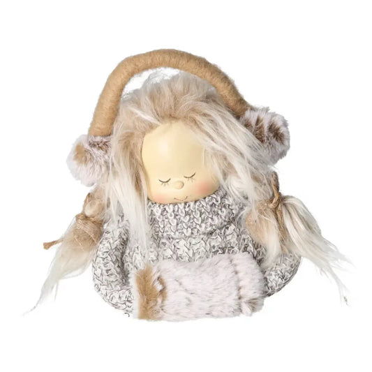 Charming winter decoration figure with a knitted look by Sylvia Crystals, perfect for cozy seasonal decor.
