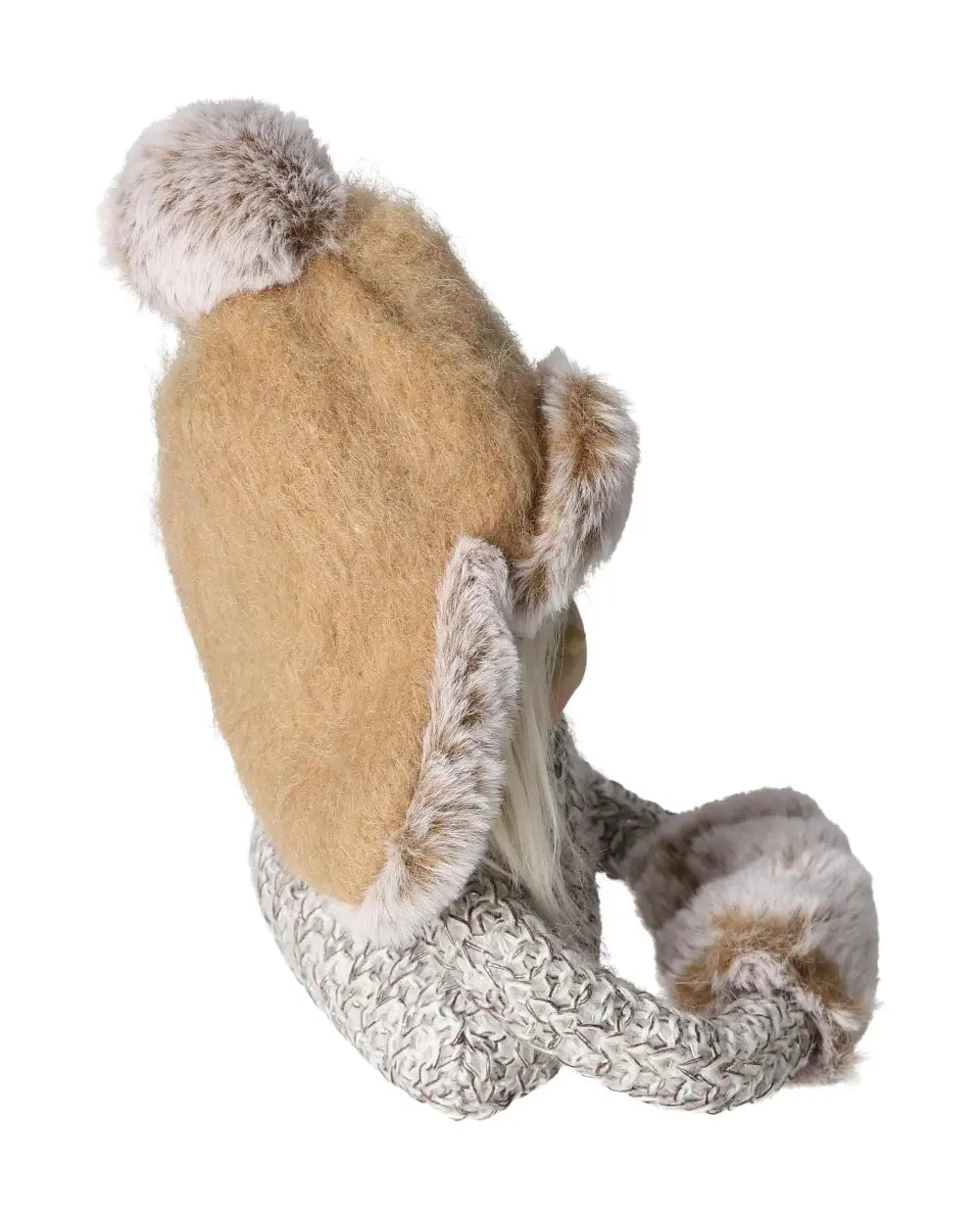 Winter decoration figure in knitted look with faux fur details, offering warmth and sophistication to seasonal decor by Sylvia Crystals.