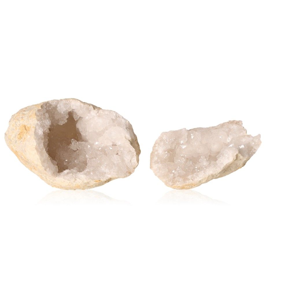 Milky quartz geode with sparkling white crystals, perfect for amplifying energy, cleansing spaces, and promoting tranquility.