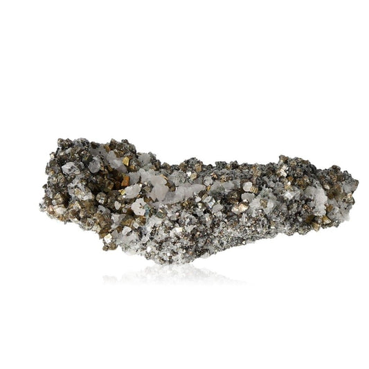 Pyrite with Calcite and Sphalerite mineral cluster for mental independence and courage enhancement.