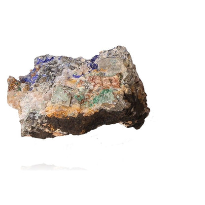 Rough Azurite and Malachite mineral specimen with deep blue and green hues on a white background.