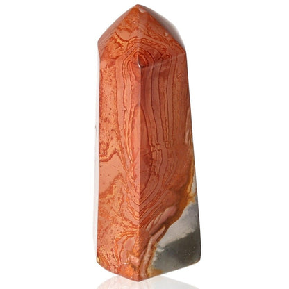 Polychrome Jasper Tower with vibrant red and brown color patterns, known for its grounding and energizing properties.