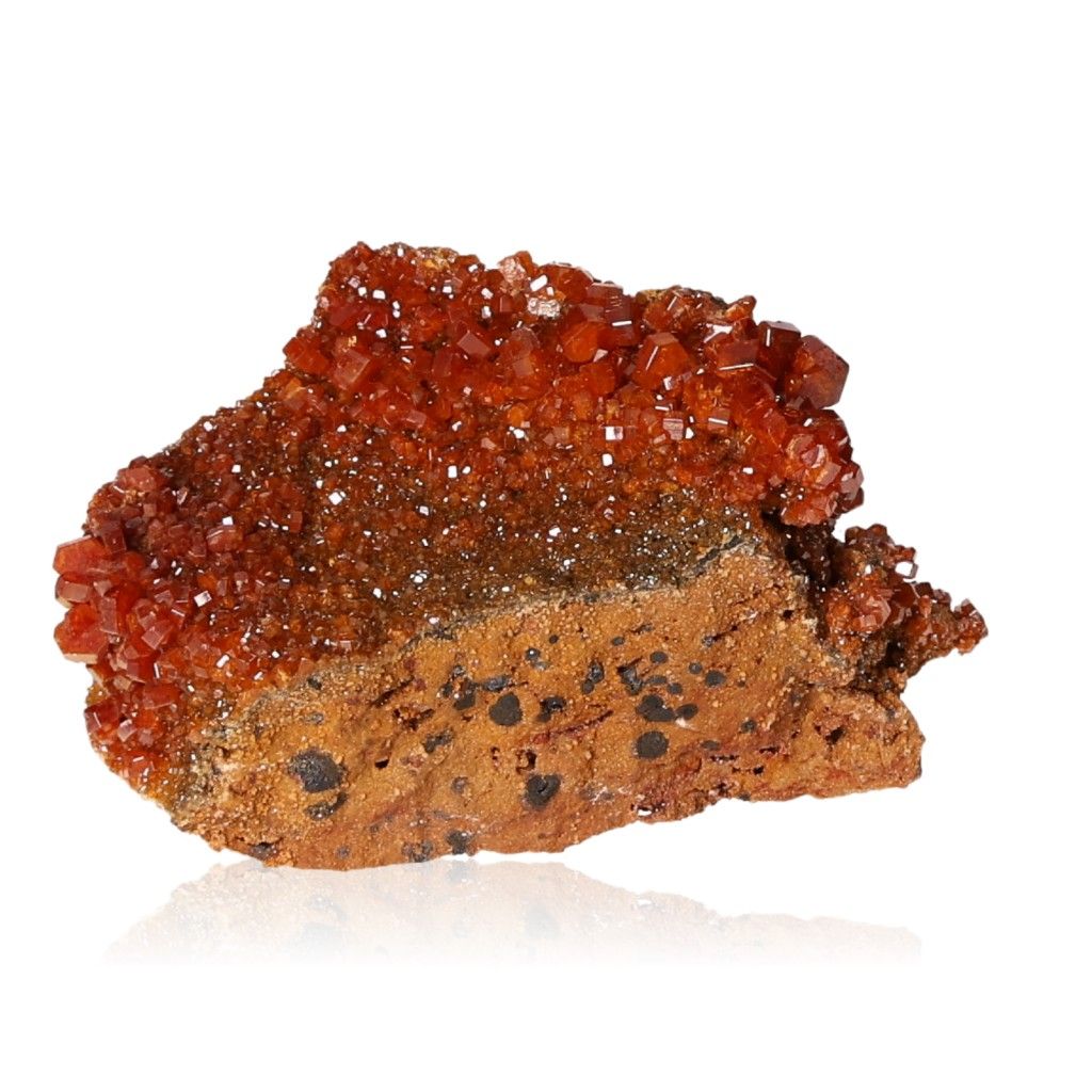 Vanadinite Druze with reddish-brown hexagonal crystals and glassy surface, ideal for focus and motivation in personal transformation.