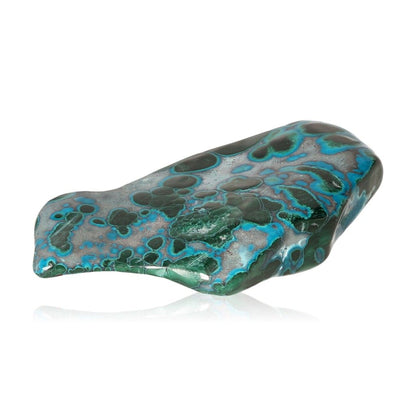 Blue Chrysocolla with Malachite gemstone showcasing calming and transformative energy, perfect for crystal collectors and healers.