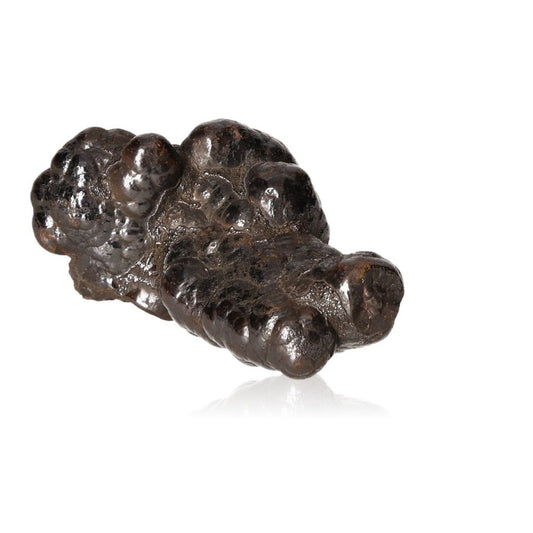 Polished botryoidal hematite crystal cluster for grounding and empowerment, featuring metallic sheen and dense formations.