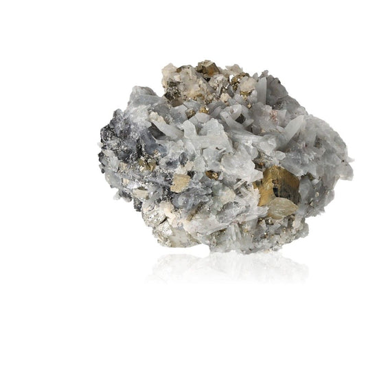 Quartz with pyrite, sphalerite, and calcite cluster promoting independence and courage, enhances initiative and goal achievement.