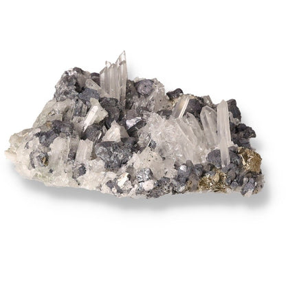 Galena with quartz crystals showcasing unique colors and properties for chakra and zodiac sign alignment.