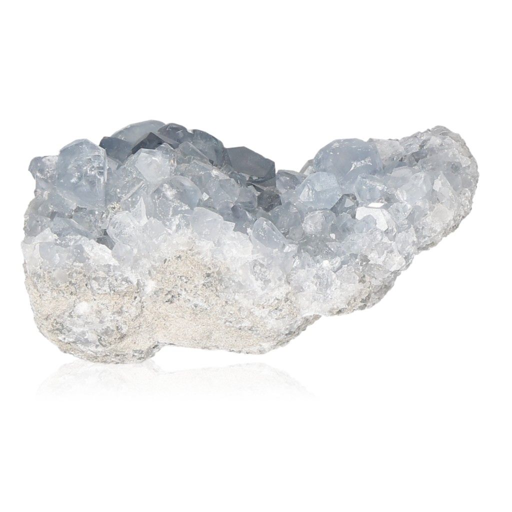 Celestite crystal cluster with calming blue hues for serenity and spiritual connection