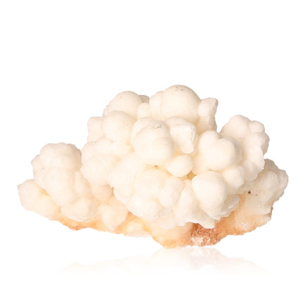 White cave calcite stalactite cluster with intricate shapes and layers on white background.