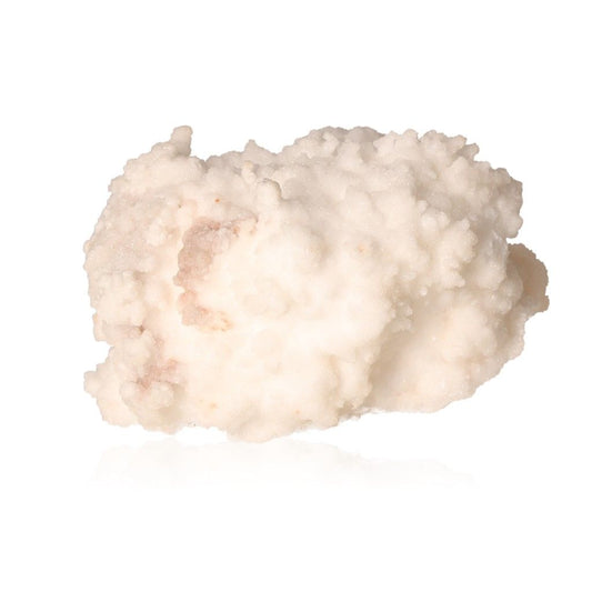 White cave calcite stalactite cluster with intricate textures on a white background.