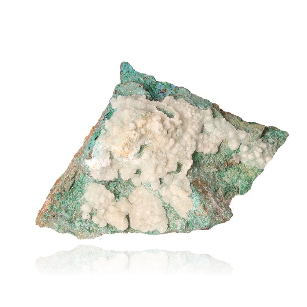 Raw malachite mineral specimen with white and green patterns, showcasing natural beauty and vibrant textures.