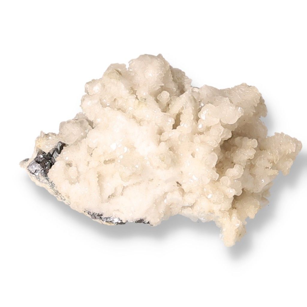 White calcite and galena mineral specimen with unique crystalline structure.