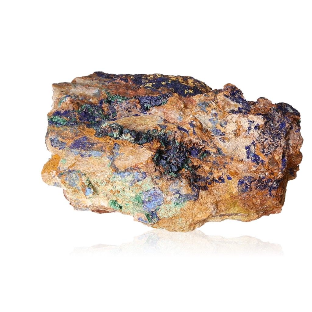 Raw azurite with malachite mineral specimen showcasing deep blue and green hues, perfect for collectors and spiritual growth.