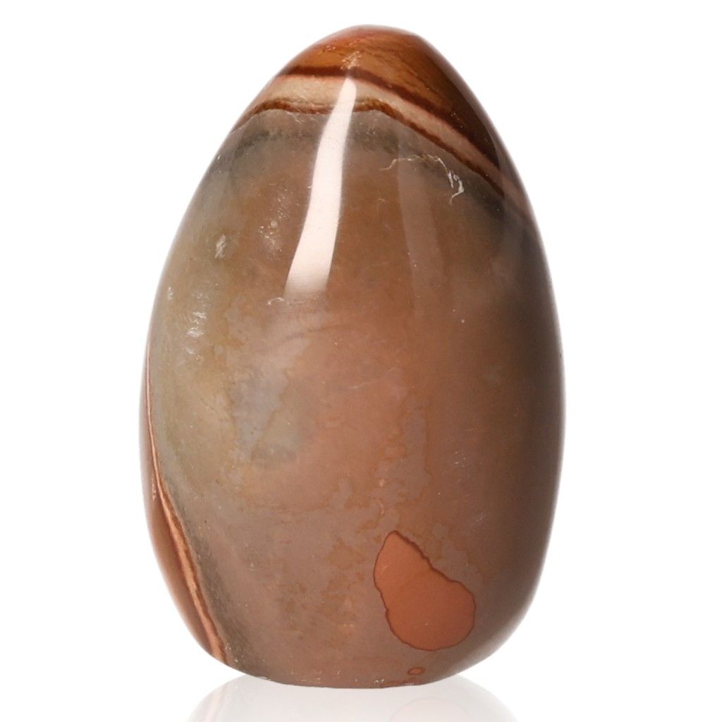 Polychrome Jasper Free Form Stone with vibrant red, brown, and orange hues showcasing unique banded patterns.