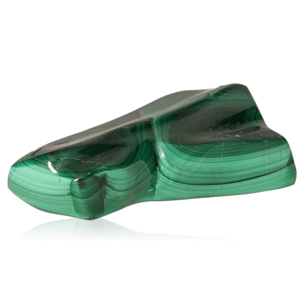 Polished malachite stone with rich green hues and distinctive swirling patterns