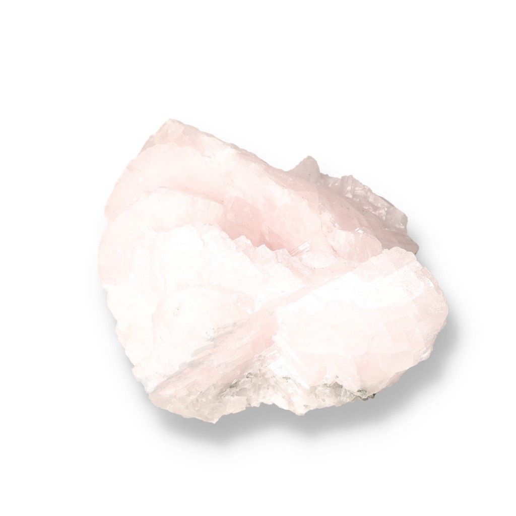 Mangano Calcite crystal with soft pink hues, known for promoting love, forgiveness, and emotional healing.