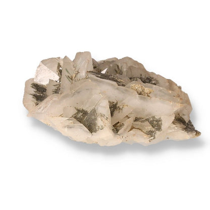 Raw quartz crystal showcasing unique natural patterns and textures.