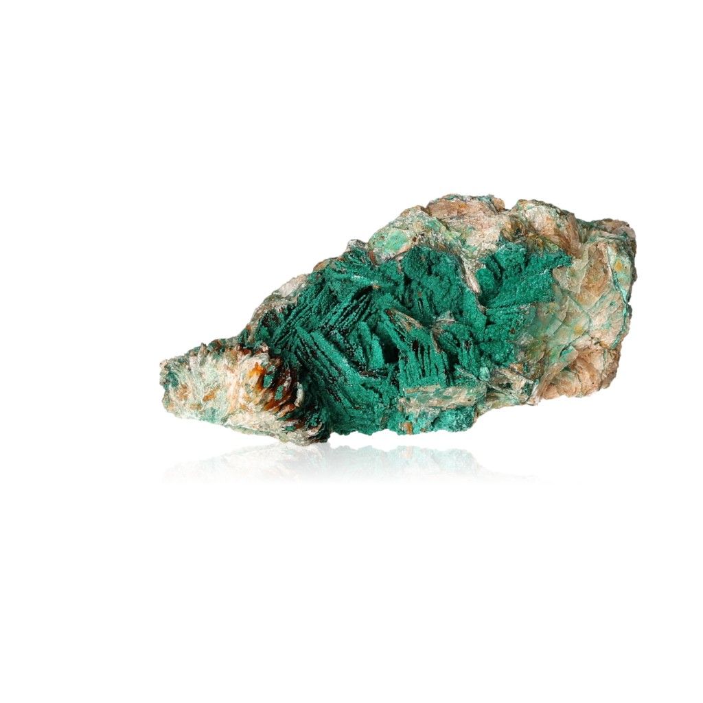 Natural malachite druze crystal with vibrant green patterns and earthy accents, promoting inner harmony and optimism.