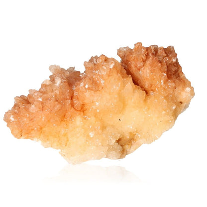 Cave calcite stalactite cluster with intricate orange and white crystal textures, showcasing natural beauty and geological craftsmanship.