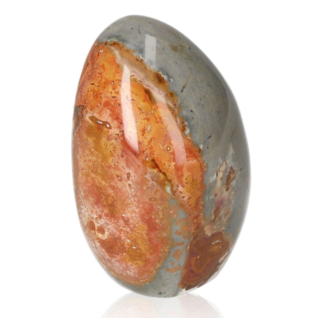 Polychrome Jasper Free Form stone with vibrant red, orange, and brown colors, showcasing unique banded patterns and energizing properties.