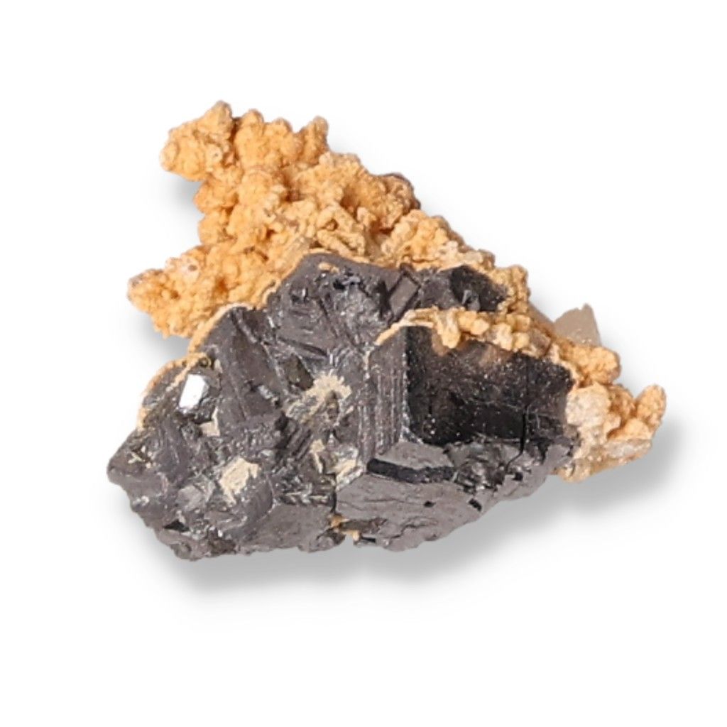 Galena with calcite mineral cluster showcasing transformation and grounding properties for spiritual and esoteric practices.