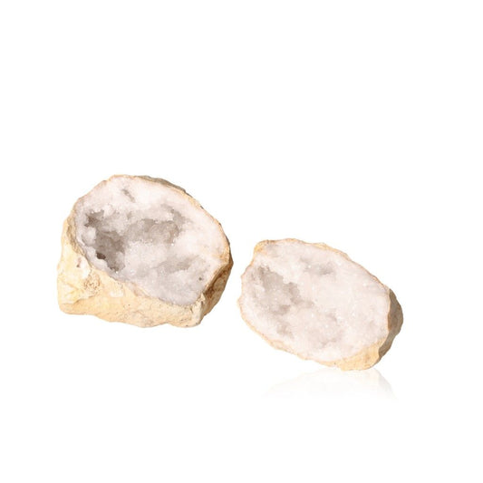 Milky quartz geode with rugged shell and sparkling white crystals, perfect for purifying energy and enhancing focus and tranquility.