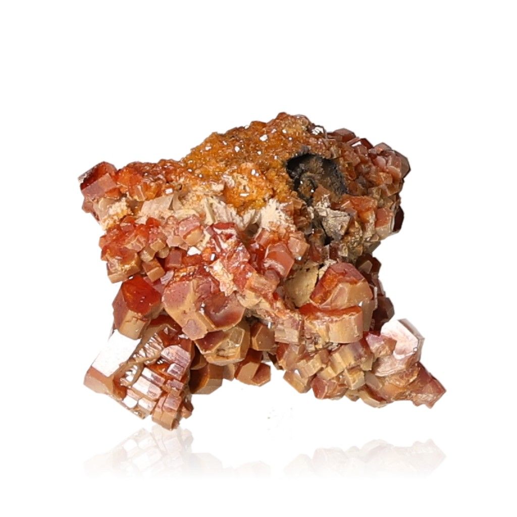 Vanadinite Druze with vibrant hexagonal crystals in reddish-brown tones, enhancing focus and motivation.