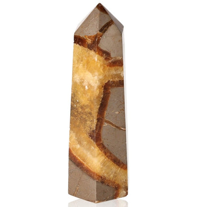 Septarian Dragon Stone Tower showcasing unique mineral patterns and symbolic power, endurance, and multidimensional properties.