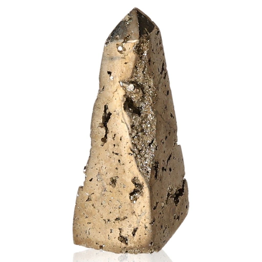 Pyrite obelisk crystal, promotes independence and inspires idea generation. Stimulates action, courage, and goal achievement.