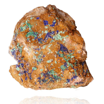 Azurite with Malachite mineral showcasing deep blue and green hues, known for boosting mental clarity and personal growth.