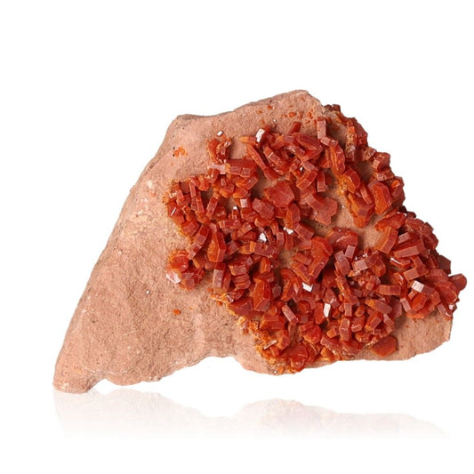 Vanadinite druze stone with vibrant red crystals, known for enhancing focus, motivation, and personal transformation.