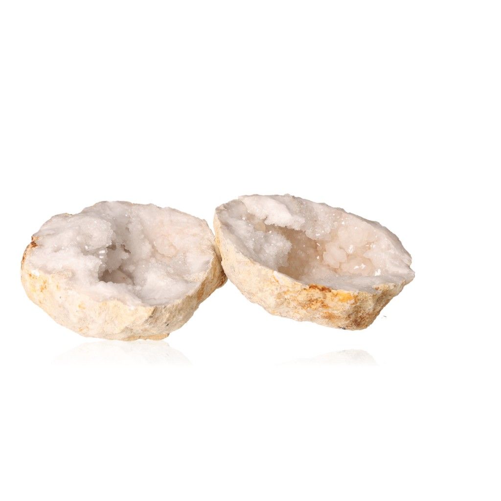 Milky quartz geode with rugged exterior and sparkling white crystals for tranquility and energy balance